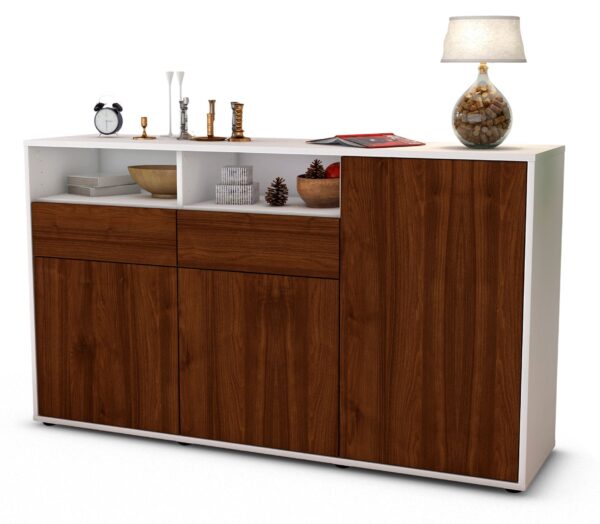 Sideboard Editta | Korpus Weiß | Front in Walnuss Holz Optik | 136x79x35cm (BxHxT)