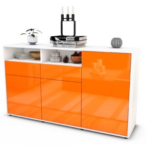 Sideboard Editta | Korpus Weiß | Front in Hochglanz Orange | 136x79x35cm (BxHxT)
