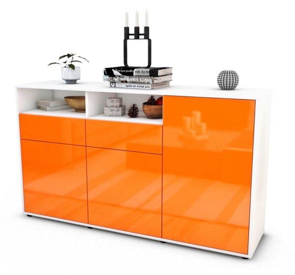 Sideboard Editta | Korpus Weiß | Front in Hochglanz Orange | 136x79x35cm (BxHxT)