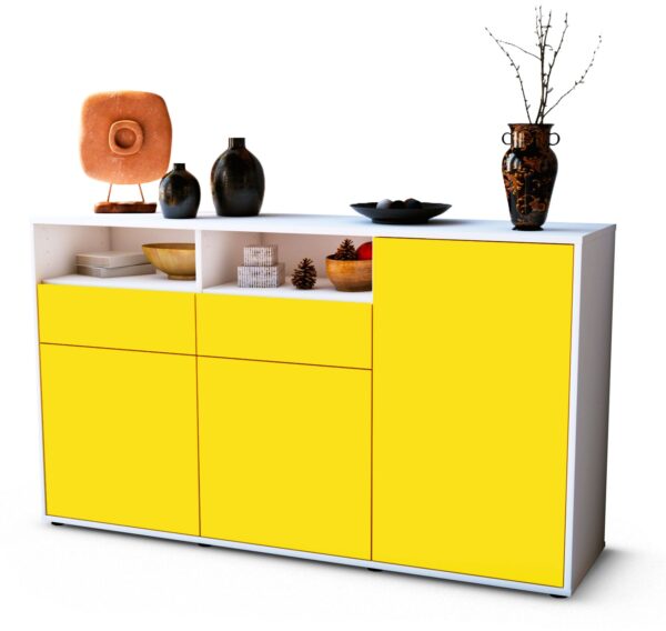 Sideboard Editta | Korpus Weiß | Front in Gelb | 136x79x35cm (BxHxT)
