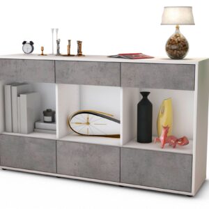 Sideboard Efisia | Korpus Weiß | Front in Beton Optik | 136x79x35cm (BxHxT)