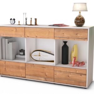 Sideboard Efisia | Korpus Weiß | Front in Pinie Holz Optik | 136x79x35cm (BxHxT)