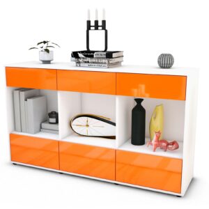 Sideboard Efisia | Korpus Weiß | Front in Hochglanz Orange | 136x79x35cm (BxHxT)