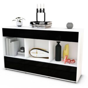 Sideboard Efisia | Korpus Weiß | Front in Hochglanz Schwarz | 136x79x35cm (BxHxT)