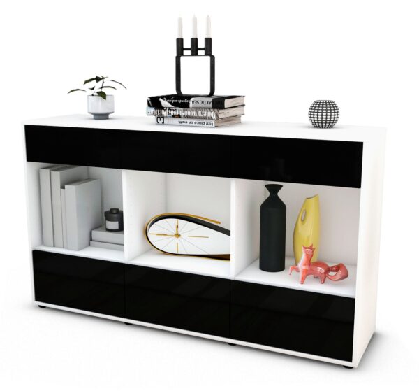 Sideboard Efisia | Korpus Weiß | Front in Hochglanz Schwarz | 136x79x35cm (BxHxT)