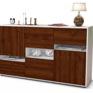 Sideboard Egizia | Korpus Weiß | Front in Walnuss Holz Optik | 136x79x35cm (BxHxT)