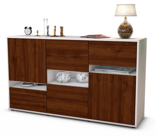 Sideboard Egizia | Korpus Weiß | Front in Walnuss Holz Optik | 136x79x35cm (BxHxT)