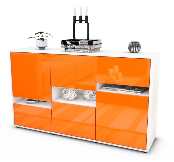 Sideboard Egizia | Korpus Weiß | Front in Hochglanz Orange | 136x79x35cm (BxHxT)