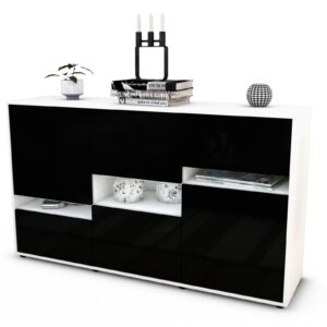 Sideboard Egizia | Korpus Weiß | Front in Hochglanz Schwarz | 136x79x35cm (BxHxT)