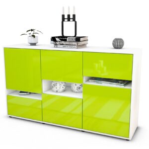 Sideboard Egizia | Korpus Weiß | Front in Hochglanz Grün | 136x79x35cm (BxHxT)