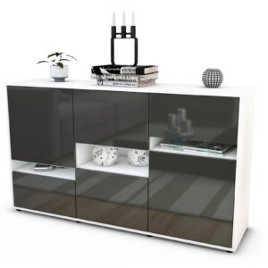 Sideboard Egizia | Korpus Weiß | Front in Hochglanz Grau | 136x79x35cm (BxHxT)