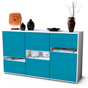 Sideboard Egizia | Korpus Weiß | Front in Türkis | 136x79x35cm (BxHxT)