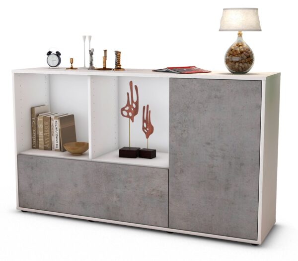 Sideboard Ela | Korpus Weiß | Front in Beton Optik | 136x79x35cm (BxHxT)