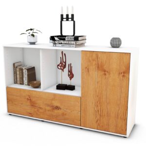 Sideboard Ela | Korpus Weiß | Front in Eiche Holz Optik | 136x79x35cm (BxHxT)