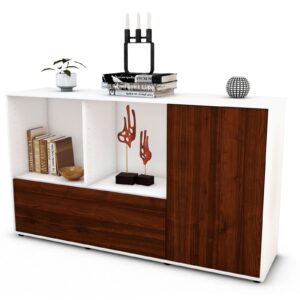 Sideboard Ela | Korpus Weiß | Front in Walnuss Holz Optik | 136x79x35cm (BxHxT)
