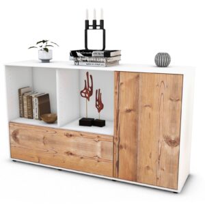 Sideboard Ela | Korpus Weiß | Front in Pinie Holz Optik | 136x79x35cm (BxHxT)