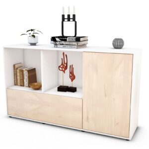 Sideboard Ela | Korpus Weiß | Front in Zeder Holz Optik | 136x79x35cm (BxHxT)