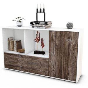 Sideboard Ela | Korpus Weiß | Front in Treibholz Holz Optik | 136x79x35cm (BxHxT)