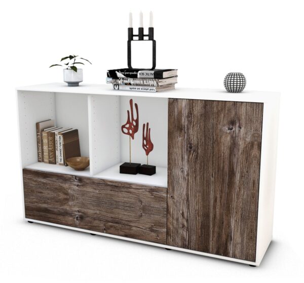 Sideboard Ela | Korpus Weiß | Front in Treibholz Holz Optik | 136x79x35cm (BxHxT)