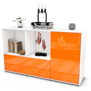 Sideboard Ela | Korpus Weiß | Front in Hochglanz Orange | 136x79x35cm (BxHxT)