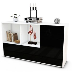 Sideboard Ela | Korpus Weiß | Front in Hochglanz Schwarz | 136x79x35cm (BxHxT)