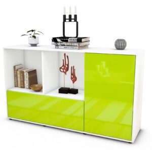 Sideboard Ela | Korpus Weiß | Front in Hochglanz Grün | 136x79x35cm (BxHxT)