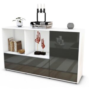 Sideboard Ela | Korpus Weiß | Front in Hochglanz Grau | 136x79x35cm (BxHxT)