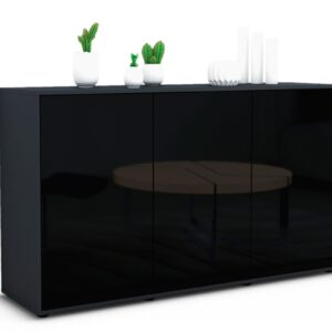 Sideboard Delia | Korpus Anthrazit | Front in Hochglanz Schwarz | 136x79x35cm (BxHxT)