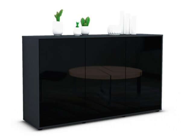 Sideboard Delia | Korpus Anthrazit | Front in Hochglanz Schwarz | 136x79x35cm (BxHxT)