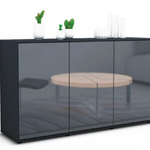 Sideboard Delia | Korpus Anthrazit | Front in Hochglanz Grau | 136x79x35cm (BxHxT)