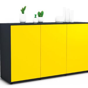 Sideboard Delia | Korpus Anthrazit | Front in Gelb | 136x79x35cm (BxHxT)