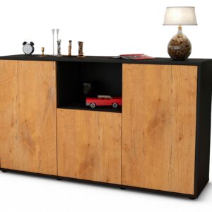 Sideboard Demetria | Korpus Anthrazit | Front in Eiche Holz Optik | 136x79x35cm (BxHxT)