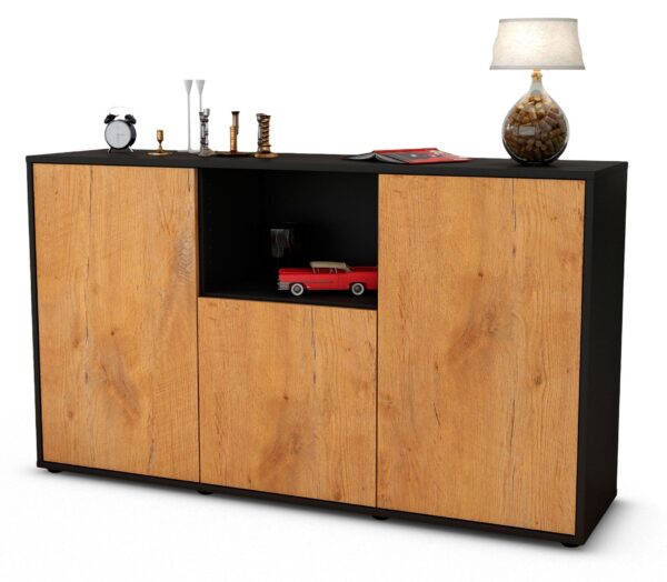 Sideboard Demetria | Korpus Anthrazit | Front in Eiche Holz Optik | 136x79x35cm (BxHxT)