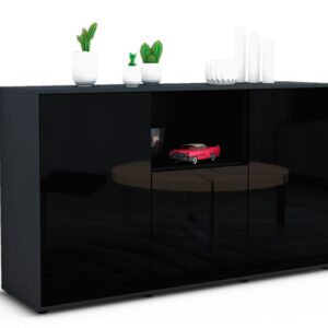 Sideboard Demetria | Korpus Anthrazit | Front in Hochglanz Schwarz | 136x79x35cm (BxHxT)
