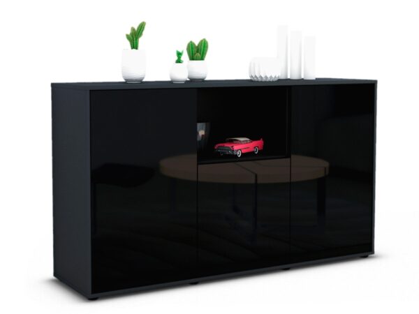 Sideboard Demetria | Korpus Anthrazit | Front in Hochglanz Schwarz | 136x79x35cm (BxHxT)