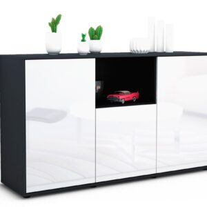 Sideboard Demetria | Korpus Anthrazit | Front in Hochglanz Weiß | 136x79x35cm (BxHxT)