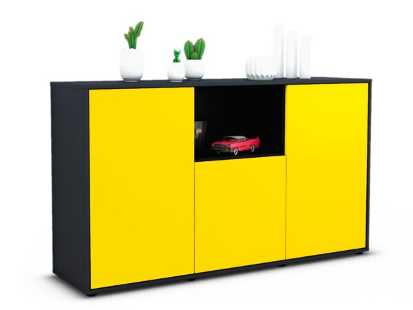 Sideboard Demetria | Korpus Anthrazit | Front in Gelb | 136x79x35cm (BxHxT)