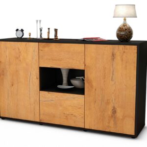 Sideboard Denise | Korpus Anthrazit | Front in Eiche Holz Optik | 136x79x35cm (BxHxT)