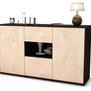 Sideboard Denise | Korpus Anthrazit | Front in Zeder Holz Optik | 136x79x35cm (BxHxT)
