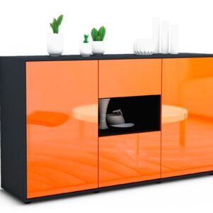 Sideboard Denise | Korpus Anthrazit | Front in Hochglanz Orange | 136x79x35cm (BxHxT)