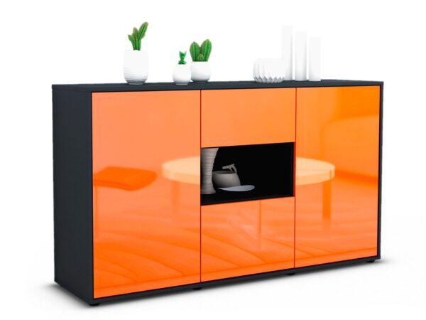 Sideboard Denise | Korpus Anthrazit | Front in Hochglanz Orange | 136x79x35cm (BxHxT)