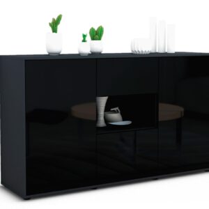 Sideboard Denise | Korpus Anthrazit | Front in Hochglanz Schwarz | 136x79x35cm (BxHxT)