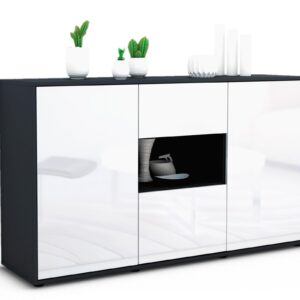 Sideboard Denise | Korpus Anthrazit | Front in Hochglanz Weiß | 136x79x35cm (BxHxT)