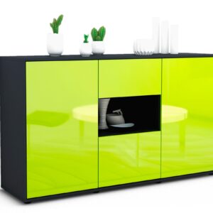 Sideboard Denise | Korpus Anthrazit | Front in Hochglanz Grün | 136x79x35cm (BxHxT)