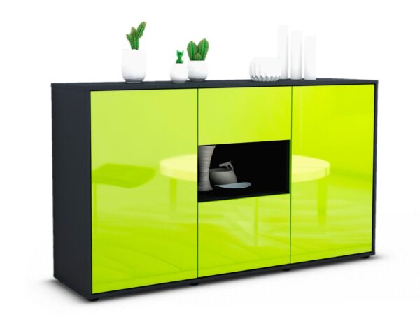 Sideboard Denise | Korpus Anthrazit | Front in Hochglanz Grün | 136x79x35cm (BxHxT)