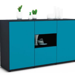 Sideboard Denise | Korpus Anthrazit | Front in Türkis | 136x79x35cm (BxHxT)