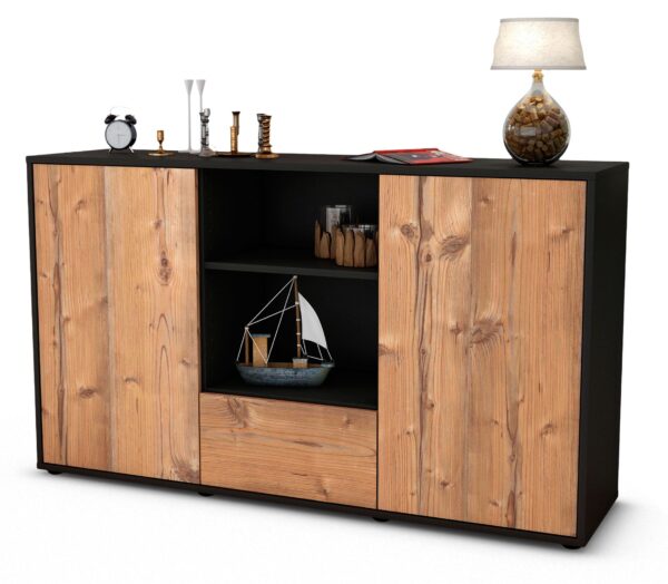 Sideboard Desideria | Korpus Anthrazit | Front in Pinie Holz Optik | 136x79x35cm (BxHxT)
