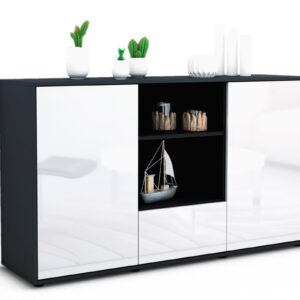 Sideboard Desideria | Korpus Anthrazit | Front in Hochglanz Weiß | 136x79x35cm (BxHxT)