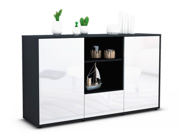 Sideboard Desideria | Korpus Anthrazit | Front in Hochglanz Weiß | 136x79x35cm (BxHxT)