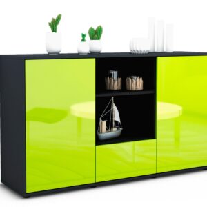 Sideboard Desideria | Korpus Anthrazit | Front in Hochglanz Grün | 136x79x35cm (BxHxT)